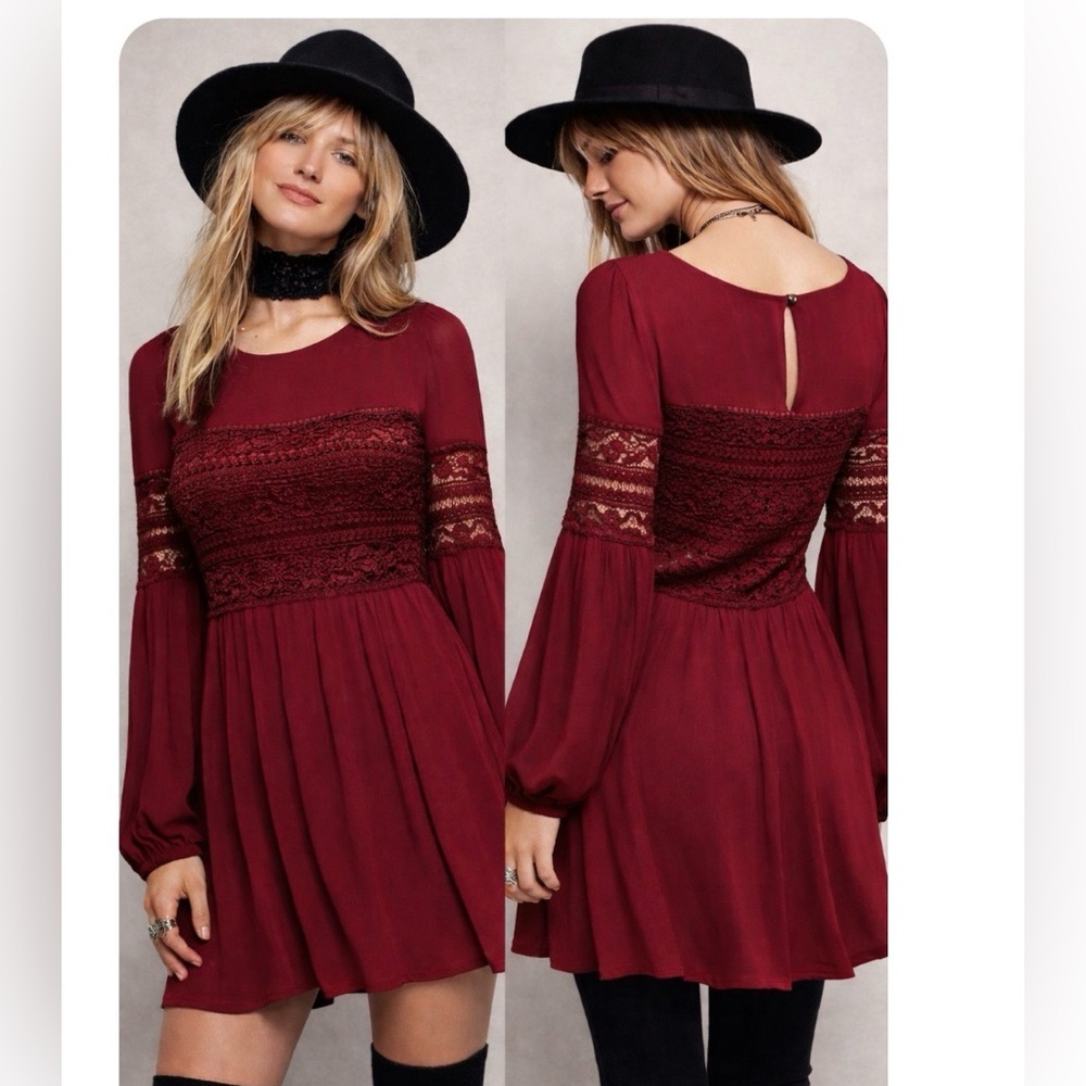 Free People crimson lace dress